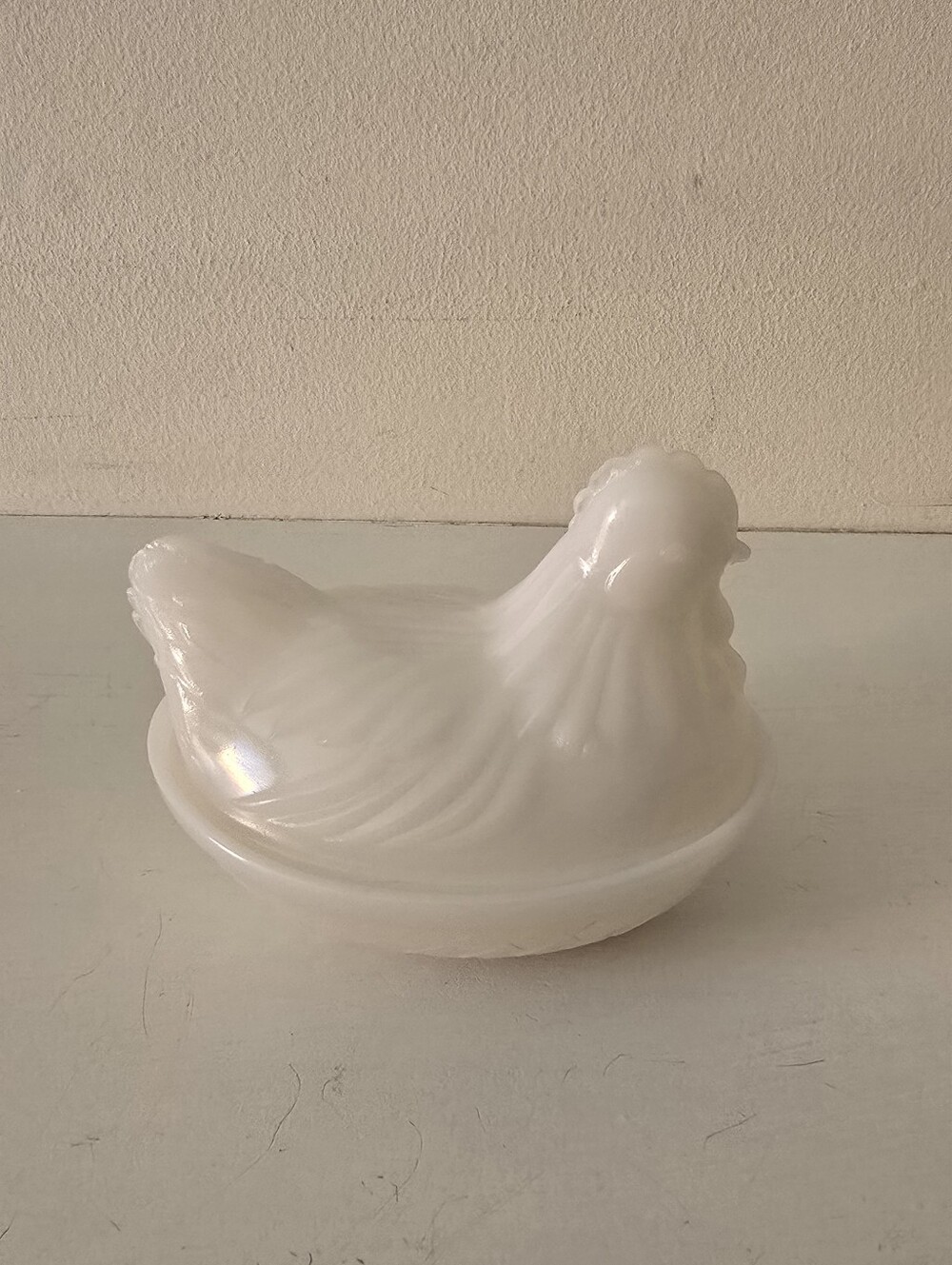 Vintage White Milk Glass Hen on Nest Covered Dish
